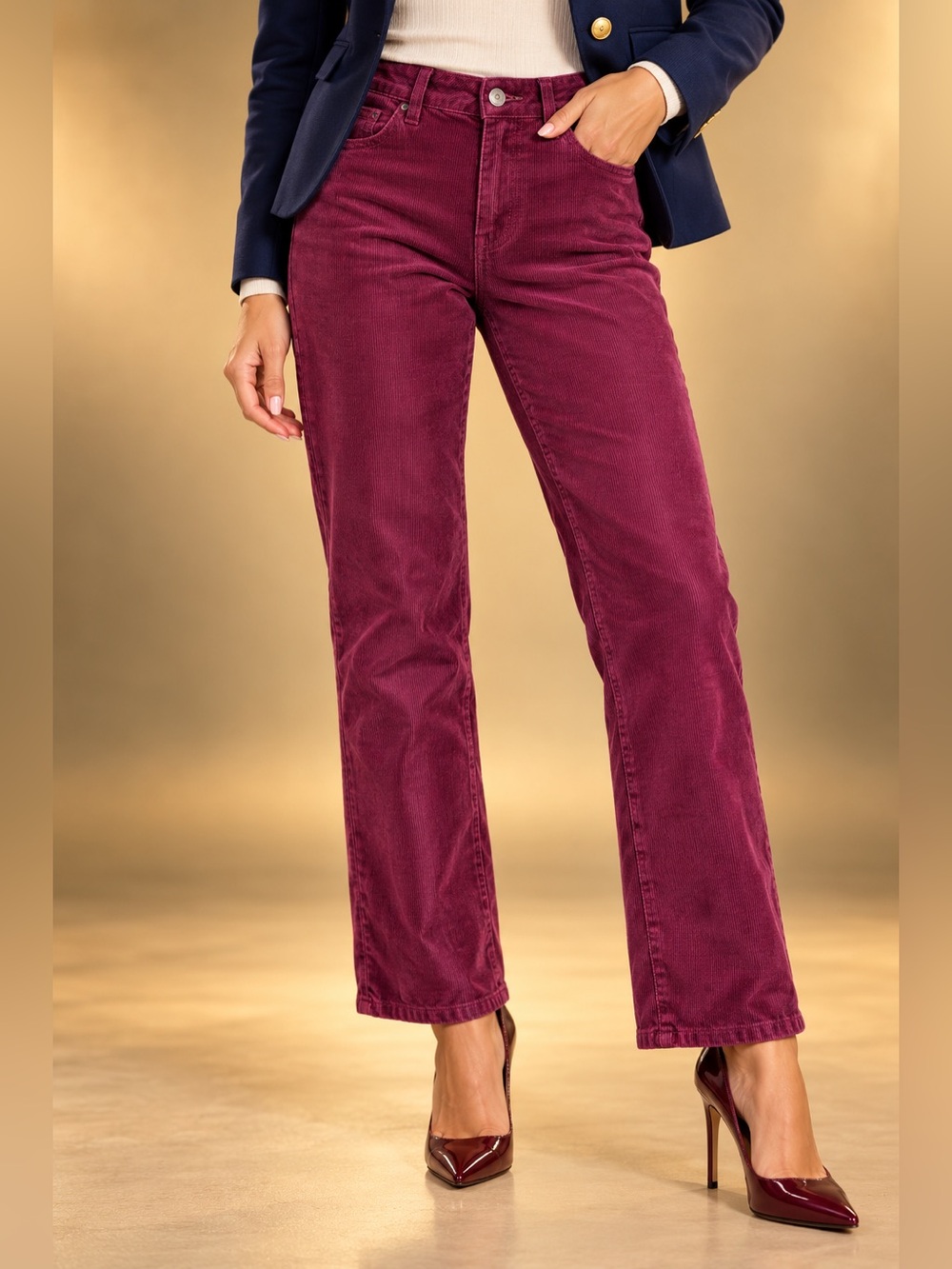 Time and Tru Women’s Corduroy Pants Size 8 Burgundy Straight Wide Leg